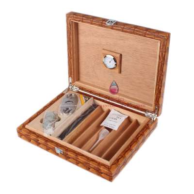 Sundo wholesale customize luxury leather cigar travel case gift wooden cigar box