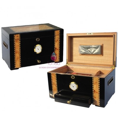 fancy large wood humidor box in black lacquer