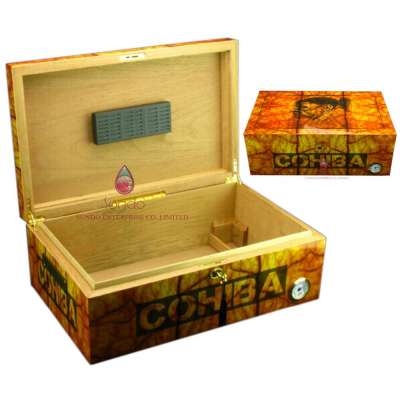 custom logo printed wooden cigar humidor box