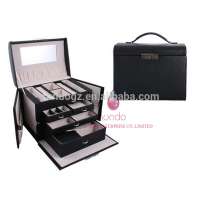 pu leather cardboard wrapped black large cosmetic drawer jewelry storage box